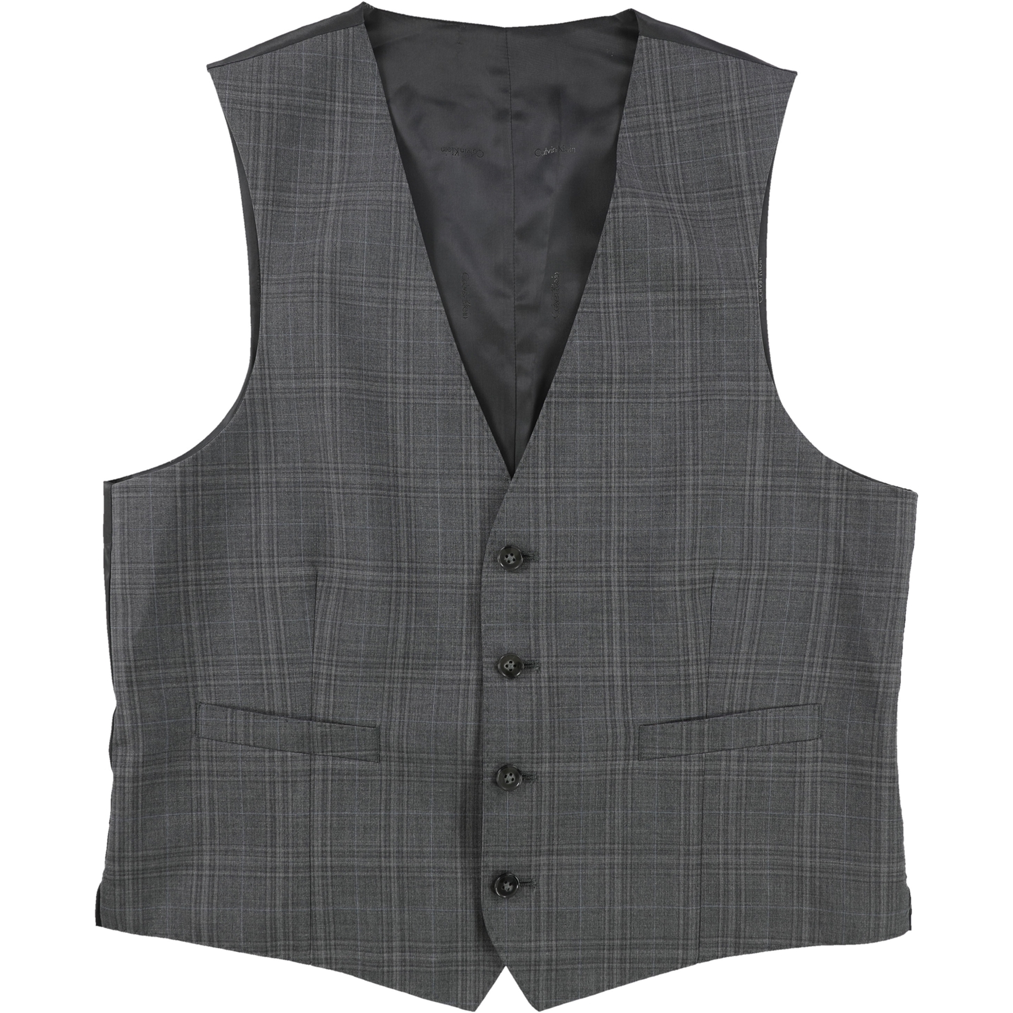 Calvin Klein Mens Windowpane Four Button Vest, Grey, 38 Regular